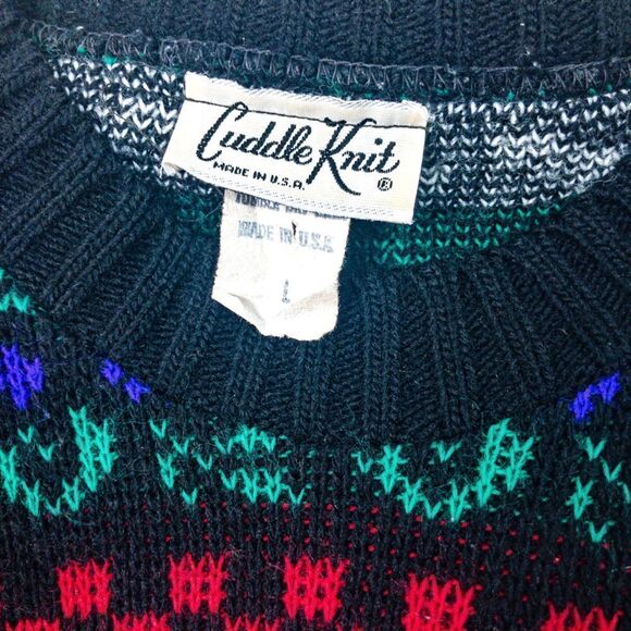 VTG 80’s Multicolor Knit Geo Tunic Sweater Sz L - Picture 5 of 9